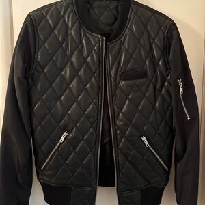 Members only leather quilted front panel jacket